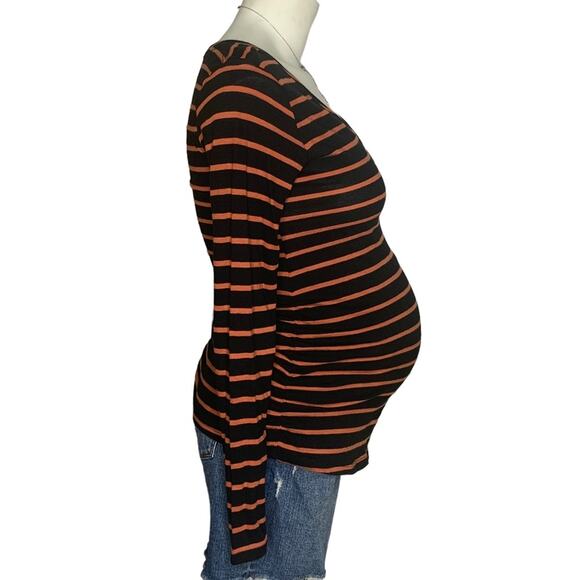 Isabel NWT Maternity Top Long Sleeve Pullover Striped Black and Orange Size XS - Picture 2 of 9